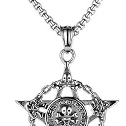 Bikers Jewelry Vintage Star Skull Charm Silver Stainless Steel Pendant Necklace Chain For Men And Women-image-44