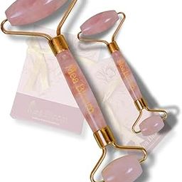 Mea Bloom Rose Quartz Face & Neck Roller | Dual-Ended Facial Massager for Glowing Skin | Reduces Puffiness, Tones & Lifts | Reduces Dark Circles & Wrinkles I Improves Blood Circulation I Natural Crystal Skincare Tool for Face, Neck & Jawline | Authentic Certified Rose Quartz Stone | (Pack of 1)-0