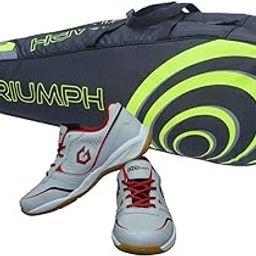 Gowin Badminton Shoe Smash Grey Size-11 with Triumph Badminton Bag 304 Black/Lime-image-94