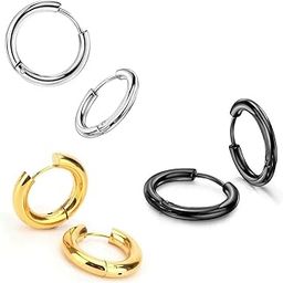 3 Pair Silver Gold Black 316L Stainless Steel Studs Earring Bali Earrings for Men and Boys | Fashion Non Piercing Earrings for Men-image-94
