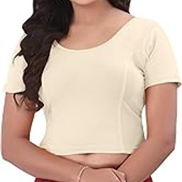 Round Neck Cotton Lycra Regular Fit Saree Blouse for Women | Half Sleeve Readymade Plain Design Festive Blouse Perfect for Saree, Lehenga, Kurti | 32 to 44-image-98