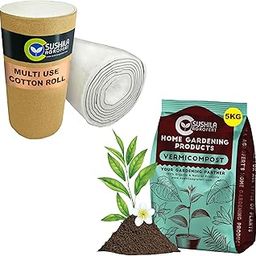 Absorbent Cotton Wool Roll 500gm used for makeup remover face cleansing multipurpose use and Sushila Agrofert Vermicompost for Plants 5KG Nutri Rich Vermicompost Organic Fertilizers-55