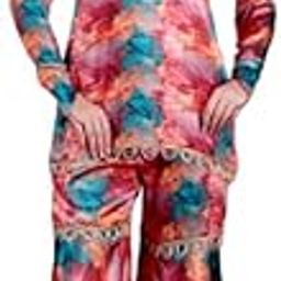 Women's Floral Printed Satin Co-Ord Set with Palazzo Pants and Lace Detailing-picture-19