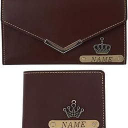 Customized Leather Men Wallet and Women Purse Combo (Brown) | Personalized Couple Gift Combo | Couple Customized Wallet Set with Name & Charm-picture-3
