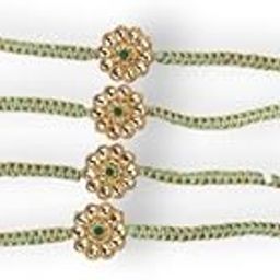 Handcrafted Floral Rakhi Set with Green Thread, Gold-Toned Flower Design, Pack of 4-38