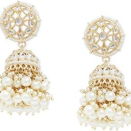 Gold Tone Traditional Kundan & Pearls Jhumki Earring For Women-ZPFK11012-20
