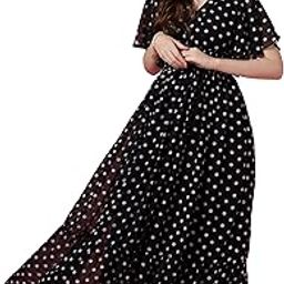 Women's Fit and Flare Polka Print Georgette Flared Sleeve Casual Dress-image-56
