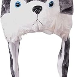 Women's Plush Animal Hat Costume Cap Cute Soft Faux Fur Stuffed Toy Hood (Wolf) Grey-13
