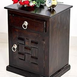 Dews Furniture Sheesham Wood Natural Finish Storage Bedside End Table with 1 Drawer for Living Room-image-75
