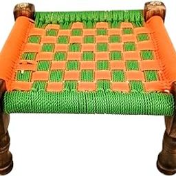 Apka Mart The Online Shop Wooden Pidha Stool | Handicraft Rajasthani Mudda Pidda Bajot | Small-Sized Khatli Charpai Chowki - 11 Inch-image-62