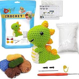 LitVibes DIY Crochet Kits Beginners Art & Craft Set Crochet Needles, Tools & Accessories, with Step-by-Step Tutorial Video, DIY Birthday Return Gift Easy to Learn Knitting Activity - Dinasaur Design-1