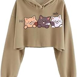 Cat Crop Hoodie Sweatshirt Women Casual Stylish Latest White Black Pink Lavender Beige Girl Cute-image-40