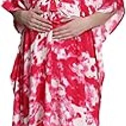 Tie & Dye Print Pink Rayon Maternity Kaftan/Free Size/Printed/Drawstring/Nightdress/Nightwear/Calf Length-1