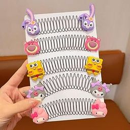 Kalaneet Spiral Hair Comb Clip for Girls Random Color Cute Cartoon Stretchable Invisible hair Clips,u-Shape Hair Styling Wire Comb Animal Invisible Extra Hair Holder Korean Style Baby pack of 5-image-9