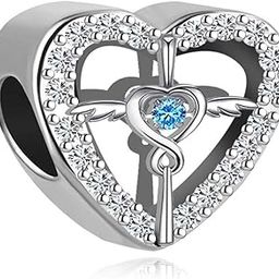 Sparkling Love Heart Cross Infinity Angel Wings with Blue Clear Crystal Charms Compatible with Pandora Bracelets Necklaces, Copper, No Gemstone-image-32