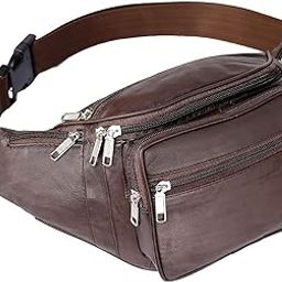 Leather Fanny Pack with Multiple Compartments, Brown, Adjustable Waist Belt-image-34