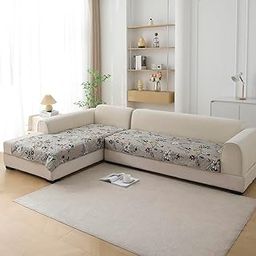 HOKIPO L Shape (3+2 Seater) Sofa Cover Mat, Quilted Printed Floral Ash Grey(IN-793-D3 + IN-796-D3)-image-12