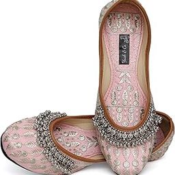 Rajasthani Embellished Payal and Ghungroo Jutti Mojari | Hand Crafted Jutti | Women Ethnic and Traditional Mojari Jutti | Elegant and Comfortable Jutti Bellies Pink (Size,8)-image-85