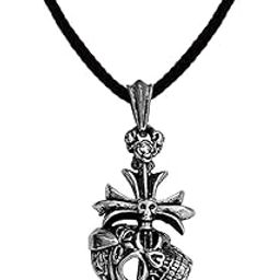Biker Jewellery Cross With Skull Head Black And Silver Zinc Metal And Cotton Dori Pendant Chain For Men And Women SPn2022870-image-67