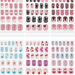 25 Pieces Fake Nails for Kids Girls Artificial Kids Press on Nails Full Cover Short Acrylic Stick On Nails False Nail Tips Kit for Children Little Girls Nail Art-53