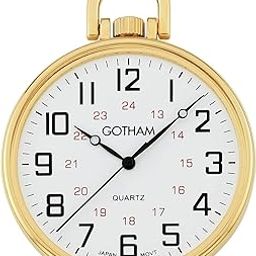 Men's Gold-Tone Ultra Thin Railroad Open Face Quartz Pocket Watch # GWC15026G-image-40