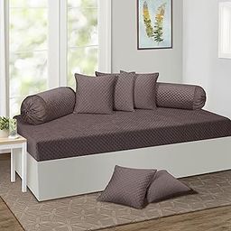 KINGLY Velvet Diwan Cover Set in Mouse Brown - Luxury Quilted Diwan Cover with Cushion and Bolster Covers for Home Décor-image-57