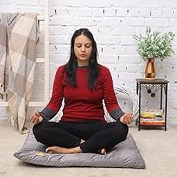 AAZEEM Meditation Mat - Cotton Filled Yoga and Meditation Pad | Zabuton Meditation Cushion for Kneeling and Sitting Support | Large Rectangular Sitting Floor Pillow | Grey |-picture-9