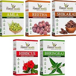 THE FOREST HERBS Natural care from nature Natural Organic Amla, Reetha, Shikakai, Bhringraj, Hibiscus Powder for All Hair Type, 100G Each, 5 Count-30