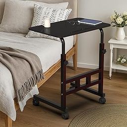 APPUCOCO Height Adjustable Trolly Portable Table with Wheels, Multipurpose Movable Table for Laptop, Work from Home - Black-image-34