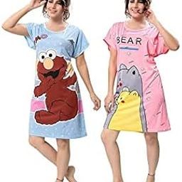 Women Cartoon Printed Nightdress Long Nighty for Casual wear/Nightwear, Multicolored Free Size-image-72