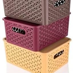 Nagbai Industries Kitchen Color Basket Set 3 Pc Storage Basket for Fruits, Vegetables,Magazines, Cosmetics,Kitchen Tool -with Lid - Color May Vary-27