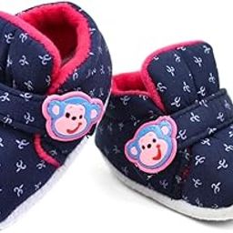 6 To 12 Months Baby Boys & Girls Velvet Hook & Loop Solid Shoes/Booties -BT2997-image-87