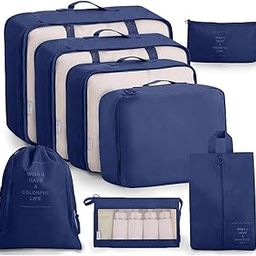 8 Set Packing Cubes Space Savers with Shoe Bag Travel Luggage Organizer Pouch for Suitcase Clothes Storage Bag Cosmetics, Underwear, Socks, Toiletry Bag Laundry Organiser (Navy Blue, 8pcs)-image-54