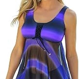 Women's Flyaway Tankini Top Bandeau Swimsuit Flowy Bathing Suit Tummy Control Swimwear Multicolour-image-24