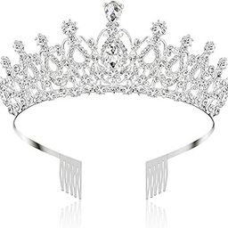 Crystal Tiara and Crown for Women Stylish Headband Crowns with Comb Tiaras for Girls Kids Queen Princess Wedding Bridal Birthday Gift Hair Accessories (Silver) (15862hb)-90