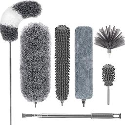 DELUX Microfiber Feather Duster,7 PCS Reusable Bendable Washable Cobweb Duster with 100 inches Extra Long Extension Pole for Cleaning Ceiling Fan, High Ceiling, Blinds, Furniture & Cars-image-7