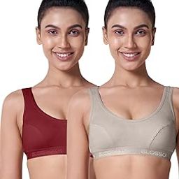 Women’s Low Impact Sporty Bra, Single Layered, Seamed, Non Wired, Non-Padded, Slip on Style Made with Pure Cotton-image-43