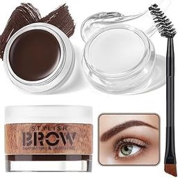 2-in-1 Eyebrow Makeup Kit with Waterproof Dark Brown Pomade Clear Styling Gel and Duo Brush – Define Fill and Lift for Fluffy Feathery Brows-15