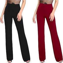 Pack of Women's High Waist Bell Bottom Trouser, Elastic Flared Bootcut Pants, Stretchy Parallel Leg for Casual Office Work wear- Pack of 2 (Dhoni-Combo 02)-image-63