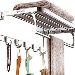 FORTUNE Luxurious Stainless Steel Folding Towel Rack | Towel Stand | Towel Hanger | Towel Holder | Rack Shelf | Bathroom Accessories (Square) - (24 inch)-14