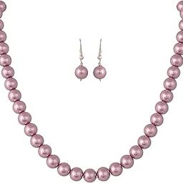 Imitation Pearl 10MM Bead Size Strand Necklace Pearl Moti Mala Jewellery Set with Earrings for Women Girls-image-47