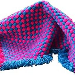 CRM TRADERS Woolen Puja Aasan Mat for Prayers - Handmade Decorative Pooja Mat 21 x 22 inch (Blue and Pink)-15