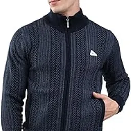 monte carlo Men's Regular Fit Pullover | Self Design Pattern | Zip Closure with Full Sleeve Mock Neck | Textured Zip Sweater for Men-picture-34