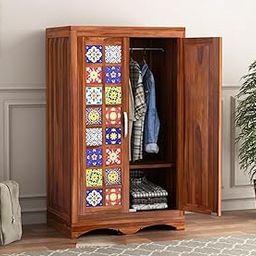 MANNAT ARTS Wooden 2 Door Wardrobe Organizer for Storage with 1 Shelves Storage & Hanging Space - Sheesham Wood Cupboard for Bedroom - Wooden Almirah Organizer for Clothes Storage (Design 10)-image-76