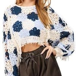 Women Multicolour Hollow Out Batwing Sleeves Crochet Cape Poncho Bohemian Tassel Crop Top (ONE Size 30-36 Inch)-image-36