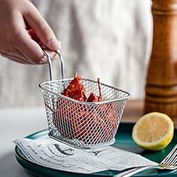 Sakar Mini Square Fry Basket Steel French Fry Chip Basket Food Baskets for Serving Stainless Steel Fry Basket with Handle Reusable Fries Holder Mini Deep Fryer with Basket for Home Decor (1 Pcs)-image-26