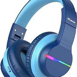 iClever BTH12 Kids Bluetooth Headphones,Colorful LED Lights Kids Headphones Wireless,74/85dBA Safe Volume,85H Playtime,Fast Charging,Bluetooth 5.2,Over Ear,Built-in Mic for iPad/Tablet/Airplane,Blue-27