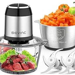Food Processors, Mini Meat Chopper and Vegetable Chopper with 2 Bowls (8 Cups+8 Cups), Electric Food Chopper with 2 Sets of Two Tier Blades for Meat, Vegetables,-18