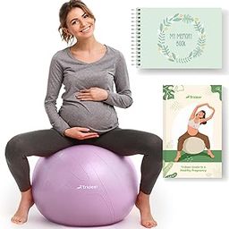 Trideer Pregnancy Ball Birthing Ball, 1.7mm Extra Thick Yoga Ball for Maternity, Labor Birth, Exercise, Physio, Recovery Guide & Baby Memory Book Included, 440LB Anti-Burst & Non-Slip Stability Ball-image-23