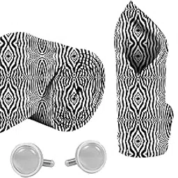 blacksmith White & Black Zebra Printed Tie and Pocket Square Set for Men with Natural Stone Cufflink and Matching Flower Lapel Pin-picture-34